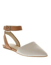 Ankle strap detail. Two-tone and flat. Perfect for a day of market strolling and eating (olives, I imagine). 
