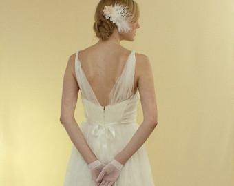 Starting to notice a trend in fabric, cut and back detailing. Ruffled Silk Wedding Dress - Lori $625.94 CAD SaintIsabel