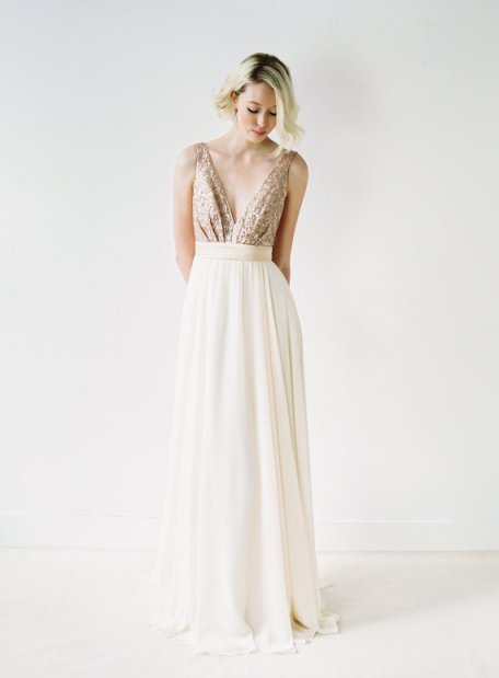 Sweet and simple. Eden // Rose Gold Sequinned, Backless Wedding Dress $1,850.00 CAD Truvelle