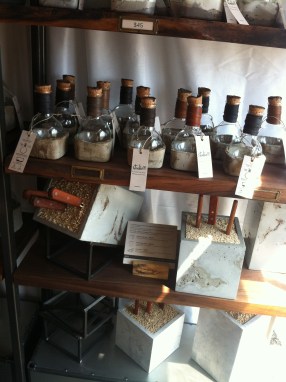 Their entire line is all handmade and unique. I love the stratified concrete bases. 