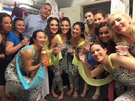 Starting new pre-show traditions. Our "Dreamscape" costumes are on and we have blueberry vodka shots in hand. 