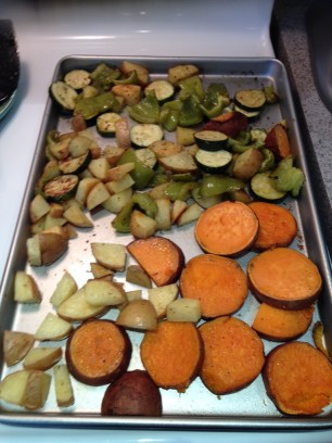 Roasted vegetables with herbs from the garden. 